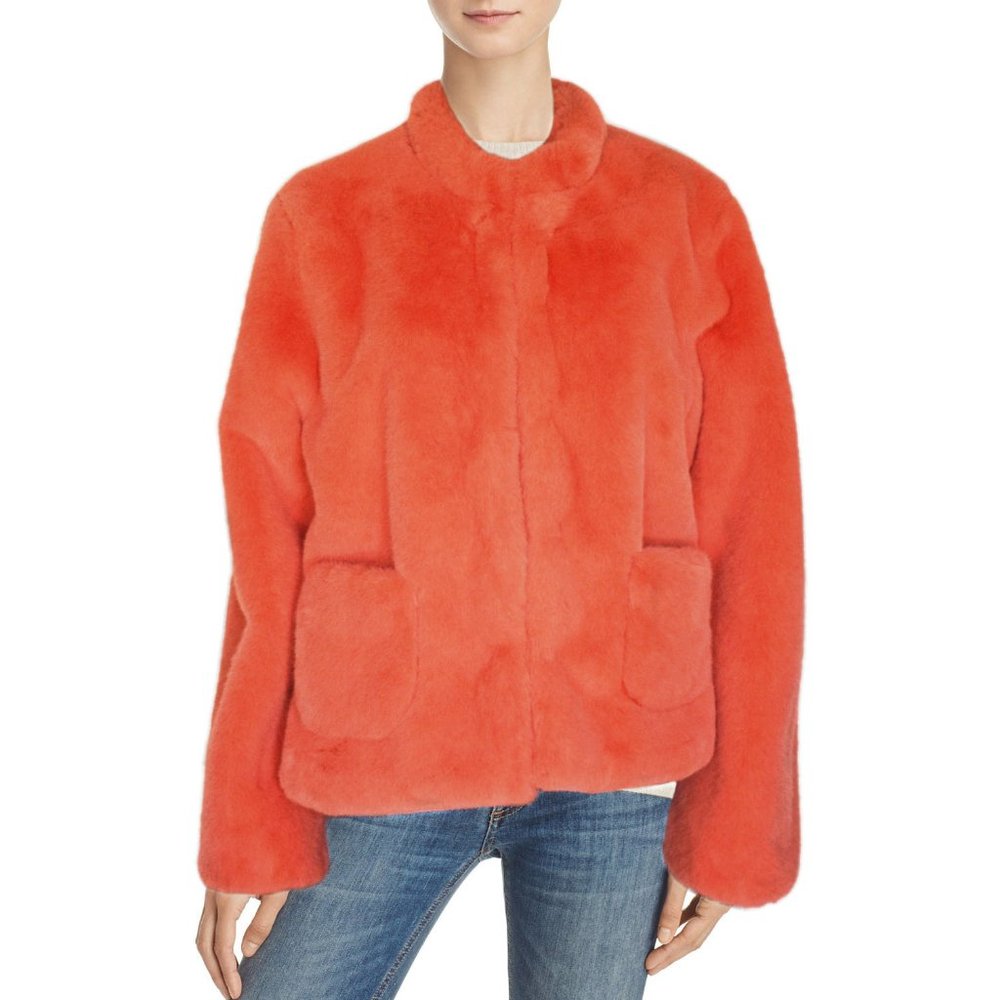 Anthropologie Women’s Jacket Diana Ra Collection Faux Fur Mango Pea Coat Size XL